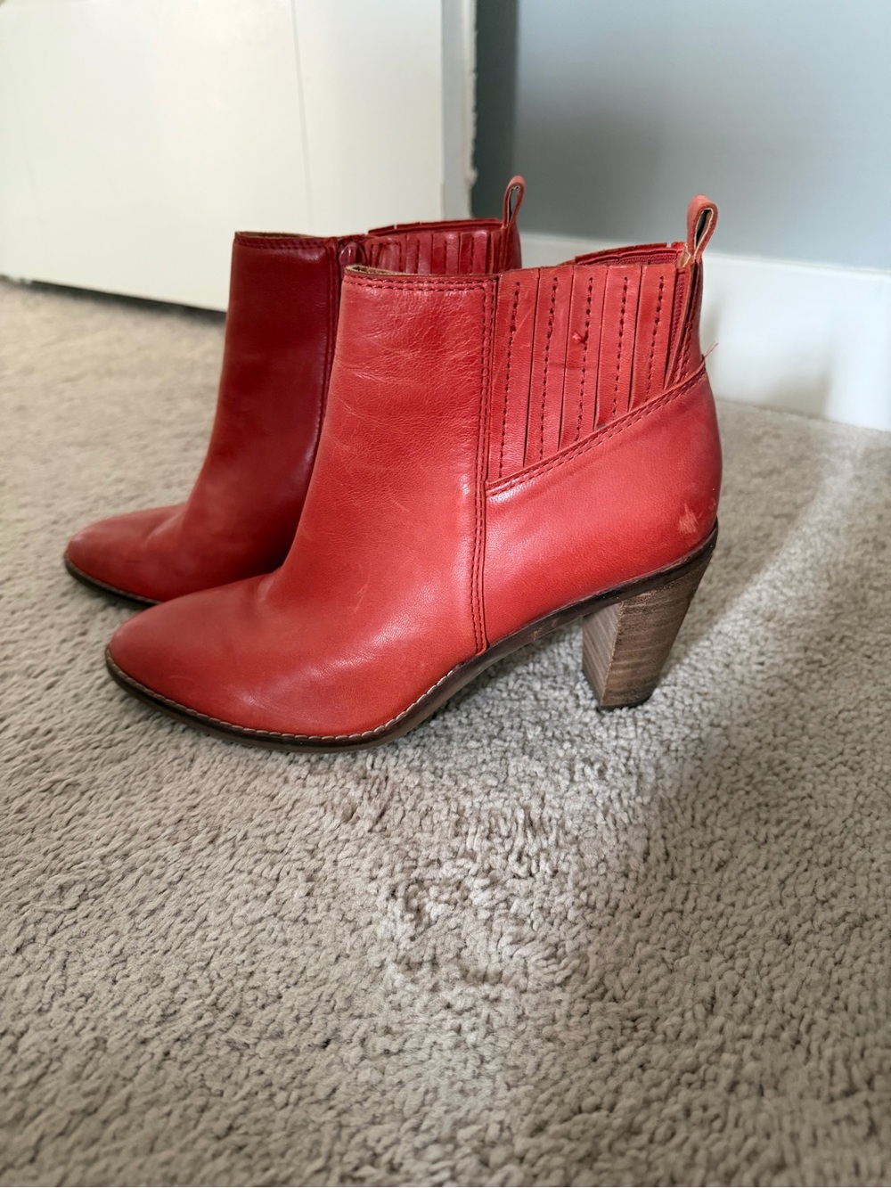 Lucky Brand Red Leather Ankle Boots with Block Heel